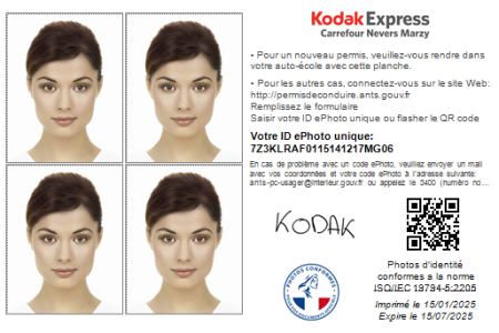 Photo d’identité pour permis de conduire – Kodak Express Carrefour Nevers Marzy Photo d’identité pour permis de conduire à Nevers – Agréé et conforme aux normes ANTS